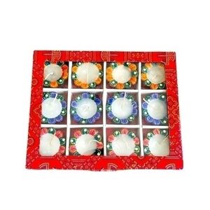 Handmade Clay Diya Set 12 Pcs Multicolor Flower Mitti Tealight India Diwali NIB